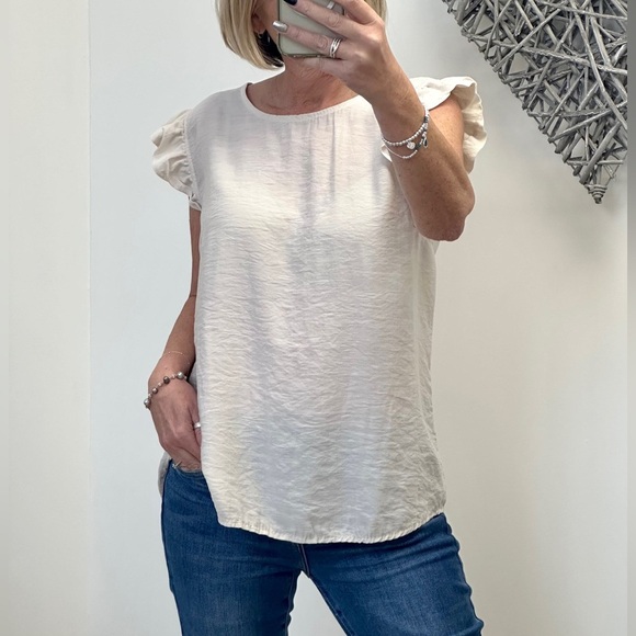 Ba&sh Cream Flutter Ruffle Sleeves Open Back Tank Blouse Top XS - Picture 1 of 9